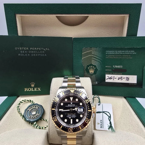 PAPERS 2021 Rolex Sea-Dweller 43mm Two-Tone Yellow Gold 126603 Black Dial BOX