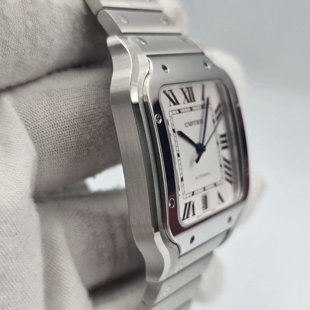 2025 PAPERS Cartier Santos de Cartier Steel Large White Dial WSSA0018 BOX