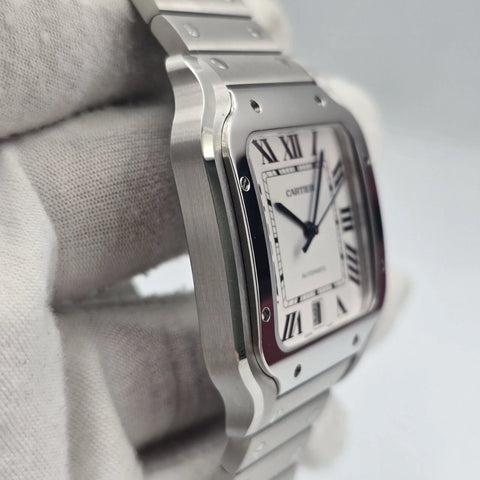2025 PAPERS Cartier Santos de Cartier Steel Large White Dial WSSA0018 BOX
