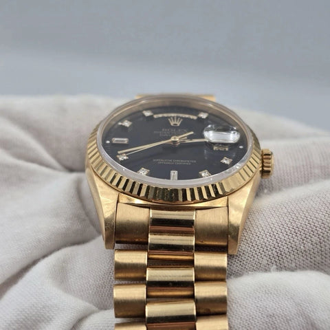Rolex Day-Date 18238 President 18k Gold FACTORY Black Diamond Dial 36mm Watch