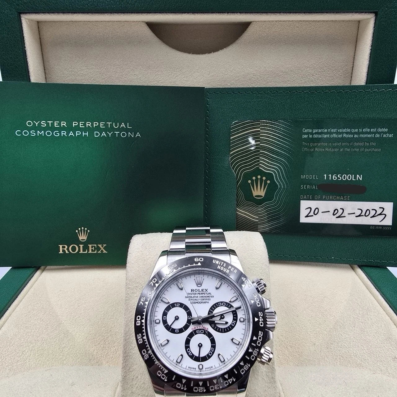 2023 PAPERS Rolex Daytona 116500LN White Dial Panda Ceramic 40mm Steel Watch BOX