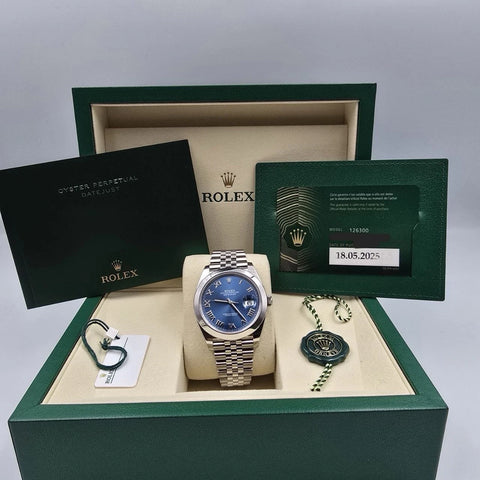 NEW 2025 Rolex Datejust 41mm 126300 Blue Roman Dial Smooth Jubilee UNWORN