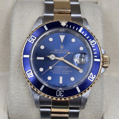 Rolex Submariner Date 16613 Blue Dial Gold Buckle Two Tone Steel Gold 40mm Watch
