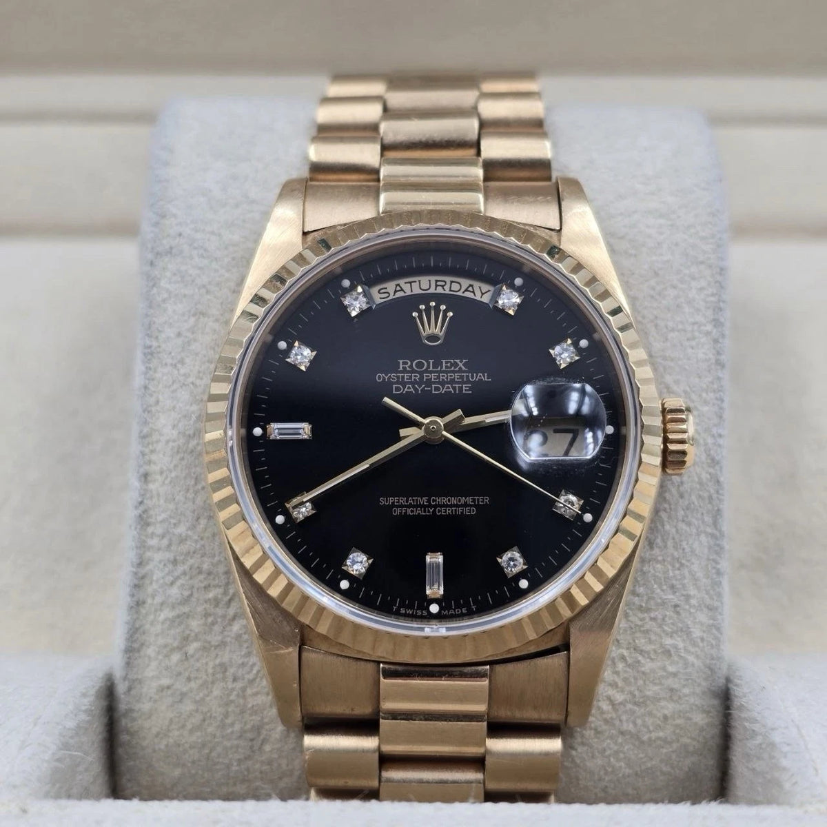 Rolex Day-Date 18238 President 18k Gold FACTORY Black Diamond Dial 36mm Watch