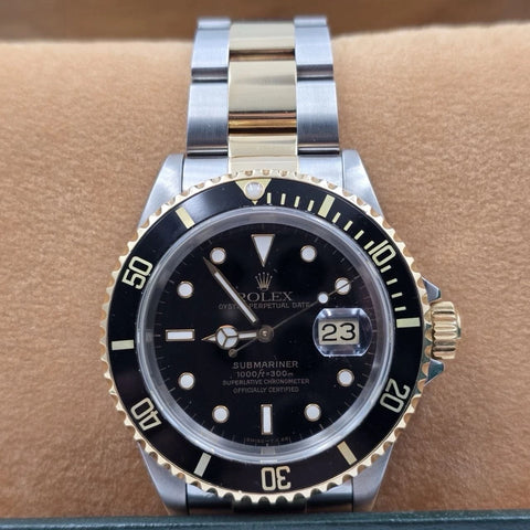 PAPERS Rolex Submariner 16613 Black Dial Two Tone Gold Steel 40mm BOX