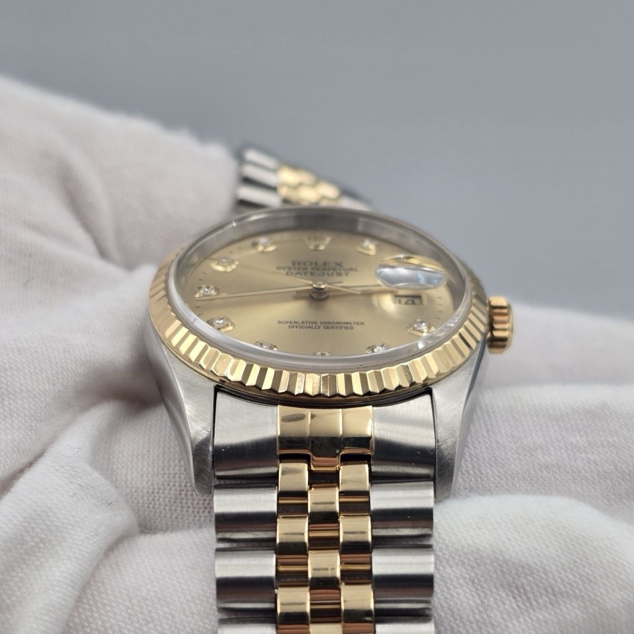 PAPERS Rolex Datejust 36mm Champagne Diamond Dial Two Tone Jubilee 16233 BOX