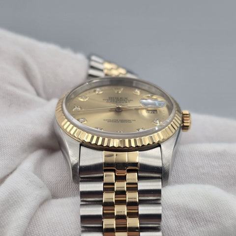 PAPERS Rolex Datejust 36mm Champagne Diamond Dial Two Tone Jubilee 16233 BOX