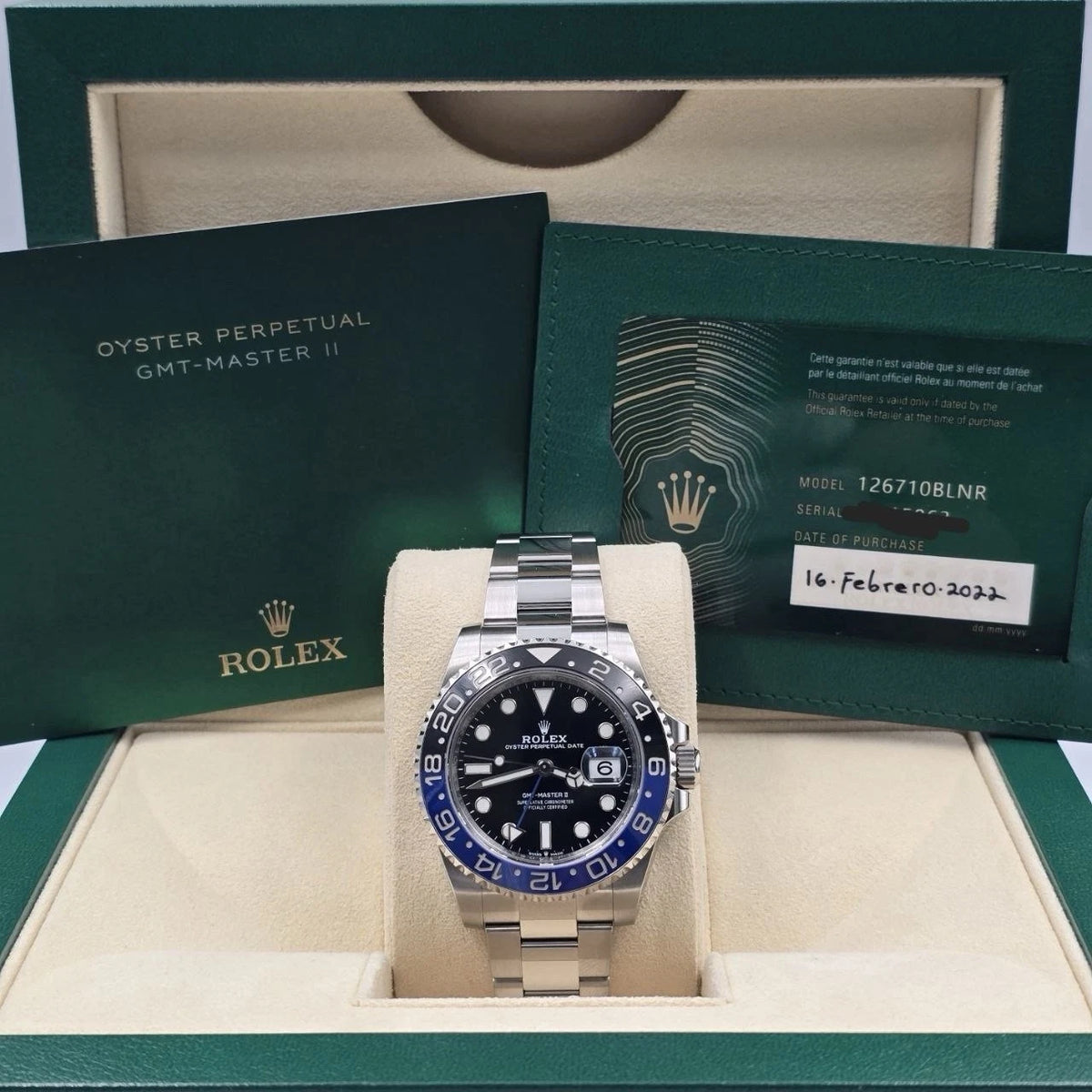 2022 PAPERS Rolex GMT Master II Batman Steel Oyster Bracelet 40mm 126710BLNR BOX