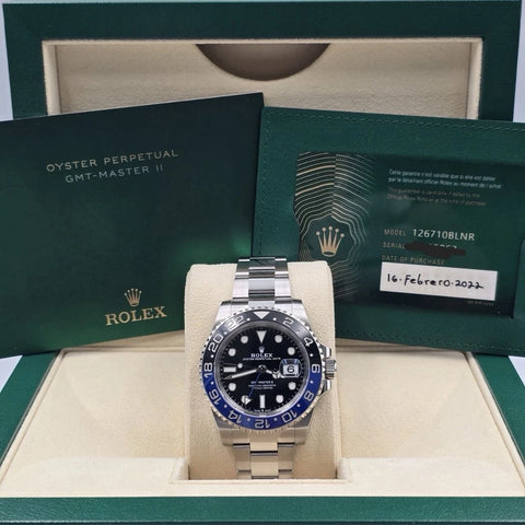 2022 PAPERS Rolex GMT Master II Batman Steel Oyster Bracelet 40mm 126710BLNR BOX