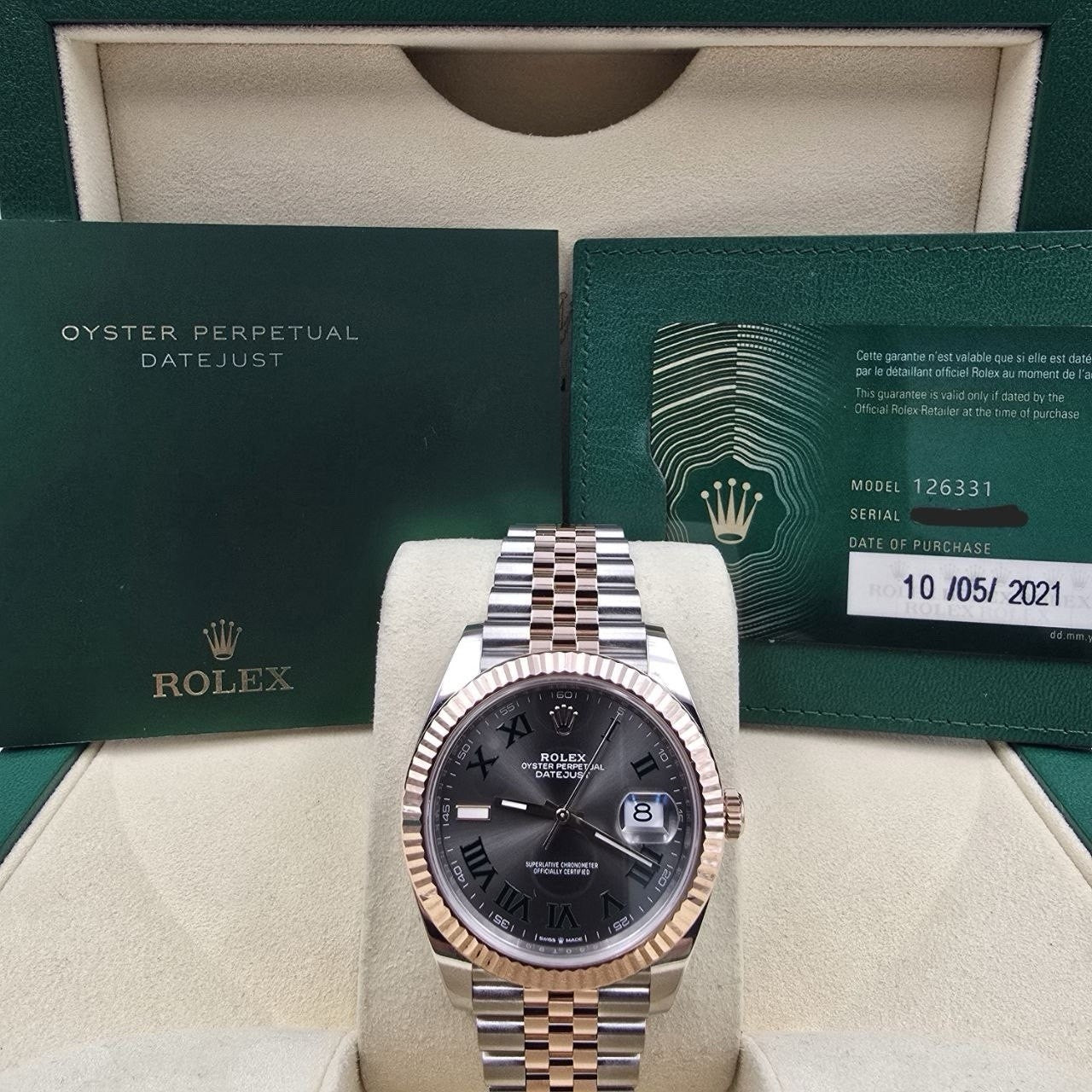 2021 PAPERS Rolex Datejust 41mm 126331 Two-Tone Rose Jubilee Wimbledon Dial BOX