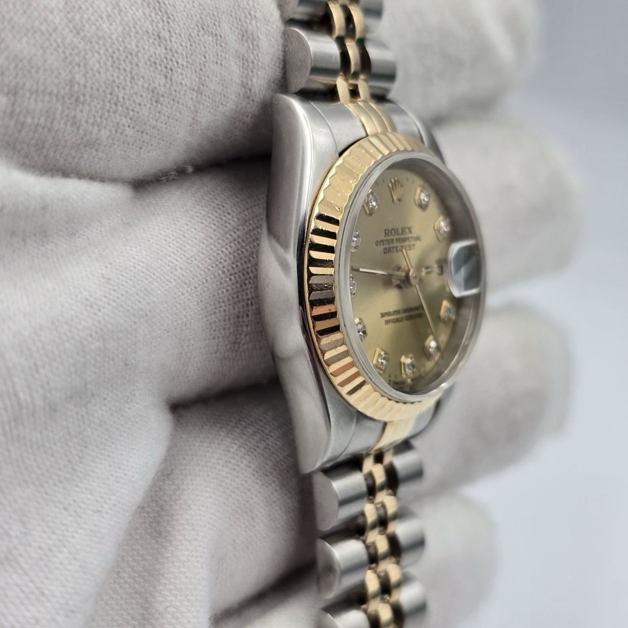Rolex Lady Datejust 26mm Yellow Gold Steel Factory Champagne Diamond Dial 69173