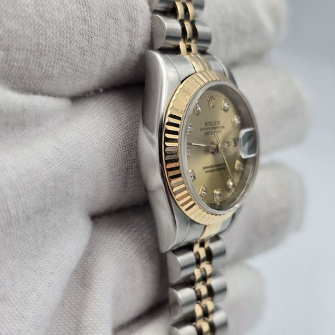 Rolex Lady Datejust 26mm Yellow Gold Steel Factory Champagne Diamond Dial 69173
