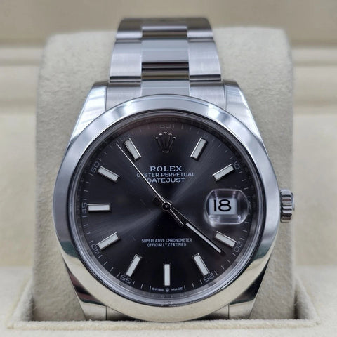 Rolex Datejust 41mm 126300 Rhodium Stick Dial Smooth Bezel Oyster
