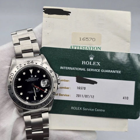 PAPERS Rolex Explorer II Stainless Steel Black Dial 40mm Watch 16570 + 2011 RSC