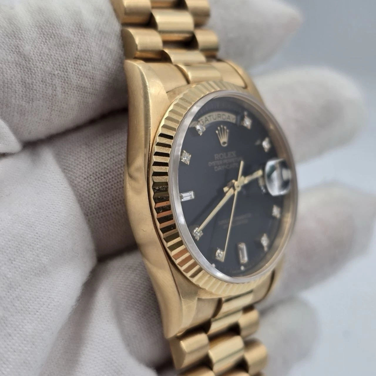 Rolex Day-Date 18238 President 18k Gold FACTORY Black Diamond Dial 36mm Watch
