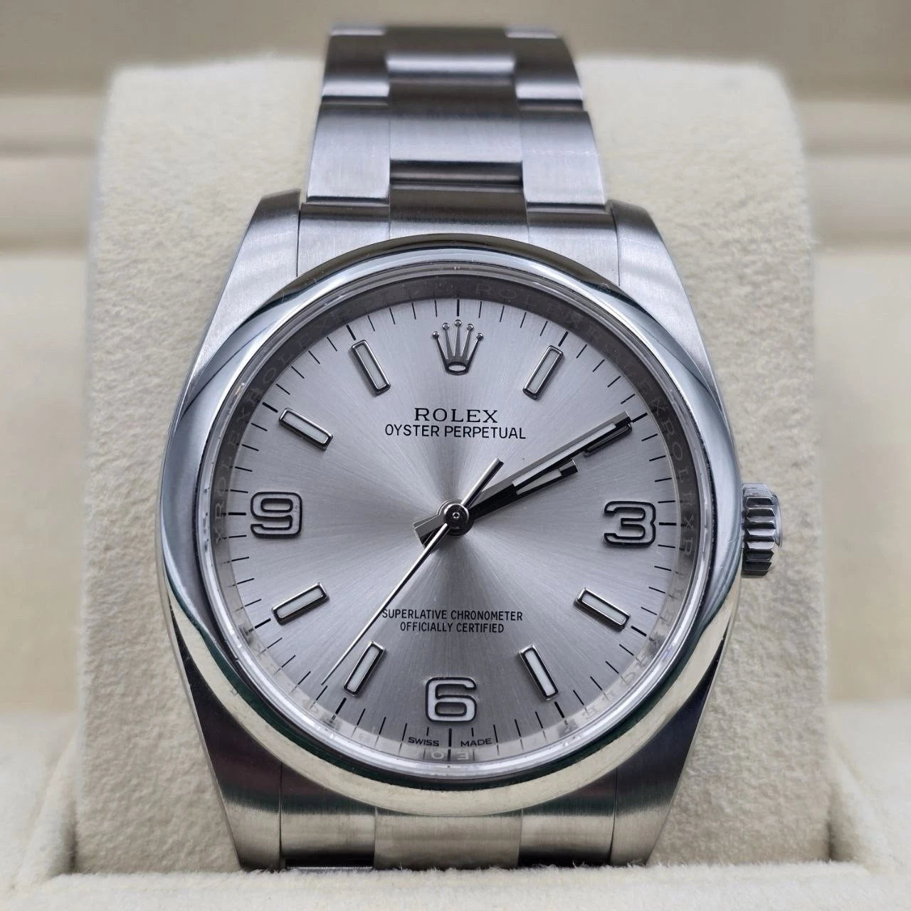 2015 PAPERS Rolex Oyster Perpetual Silver Stick Dial Steel 36mm 116000 BOX