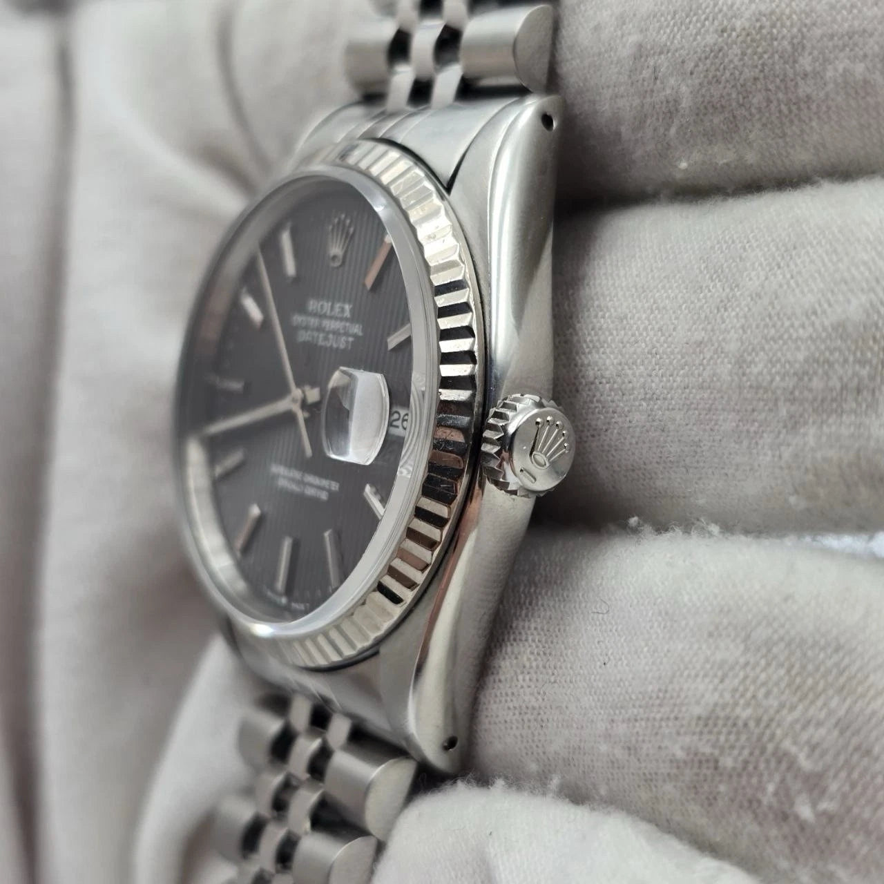 Rolex Datejust Factory Grey Tapestry Dial Steel Jubilee 16234 36mm Watch