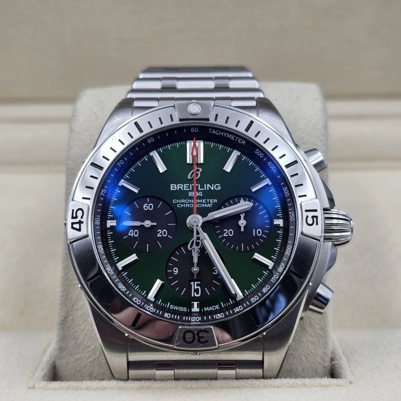 PAPERS Breitling Chronomat AB0134 Green Dial Stainless Steel 42mm Watch