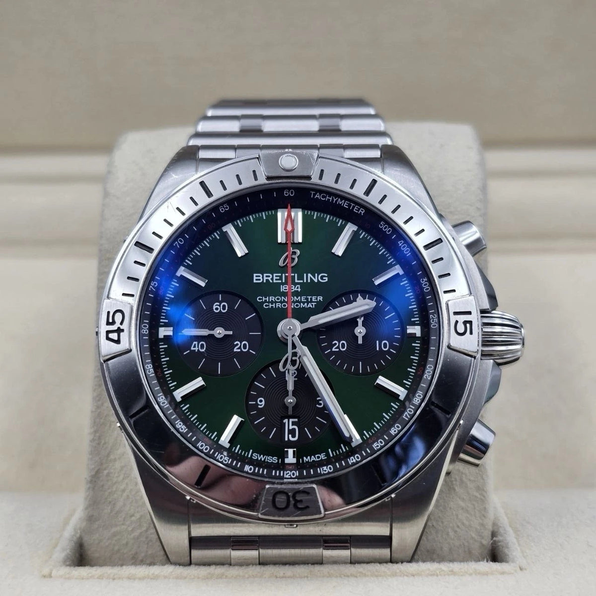 PAPERS Breitling Chronomat AB0134 Green Dial Stainless Steel 42mm Watch