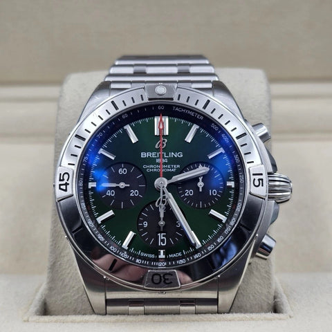 PAPERS Breitling Chronomat AB0134 Green Dial Stainless Steel 42mm Watch