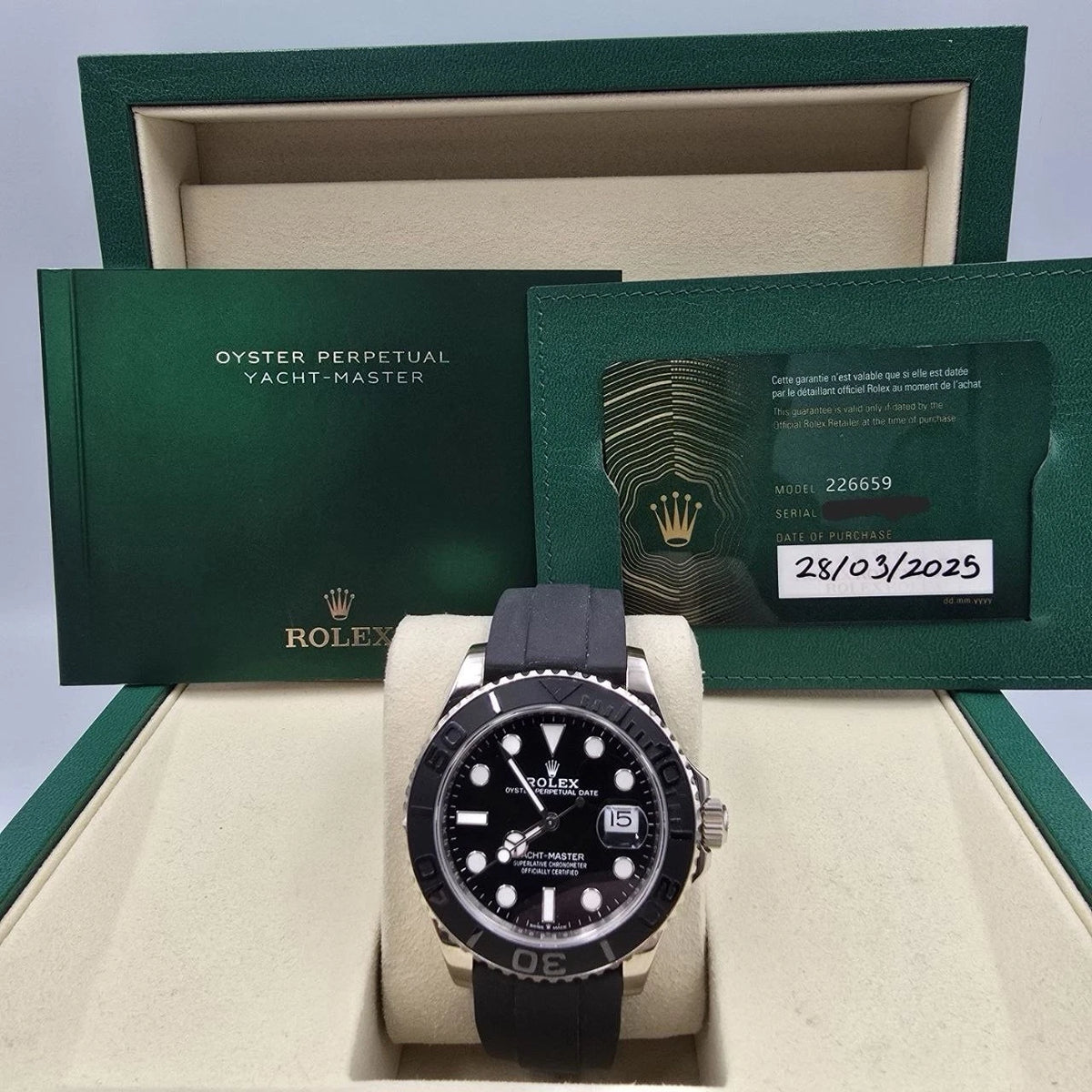 2025 PAPERS Rolex Yacht-Master Black Dial White Gold Oysterflex 42mm 226659 BOX