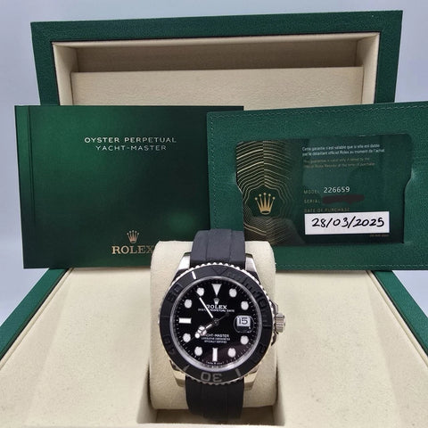 2025 PAPERS Rolex Yacht-Master Black Dial White Gold Oysterflex 42mm 226659 BOX