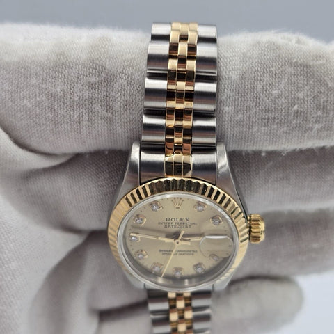 Rolex Lady Datejust 26mm Yellow Gold Steel Factory Champagne Diamond Dial 69173