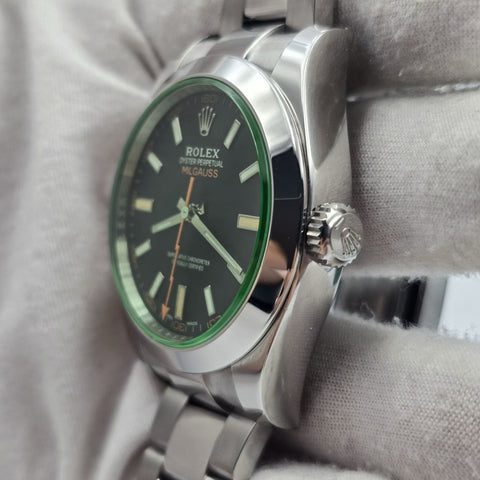 2023 PAPERS Rolex Milgauss 40mm Steel Black Dial Green Crystal 116400GV BOX