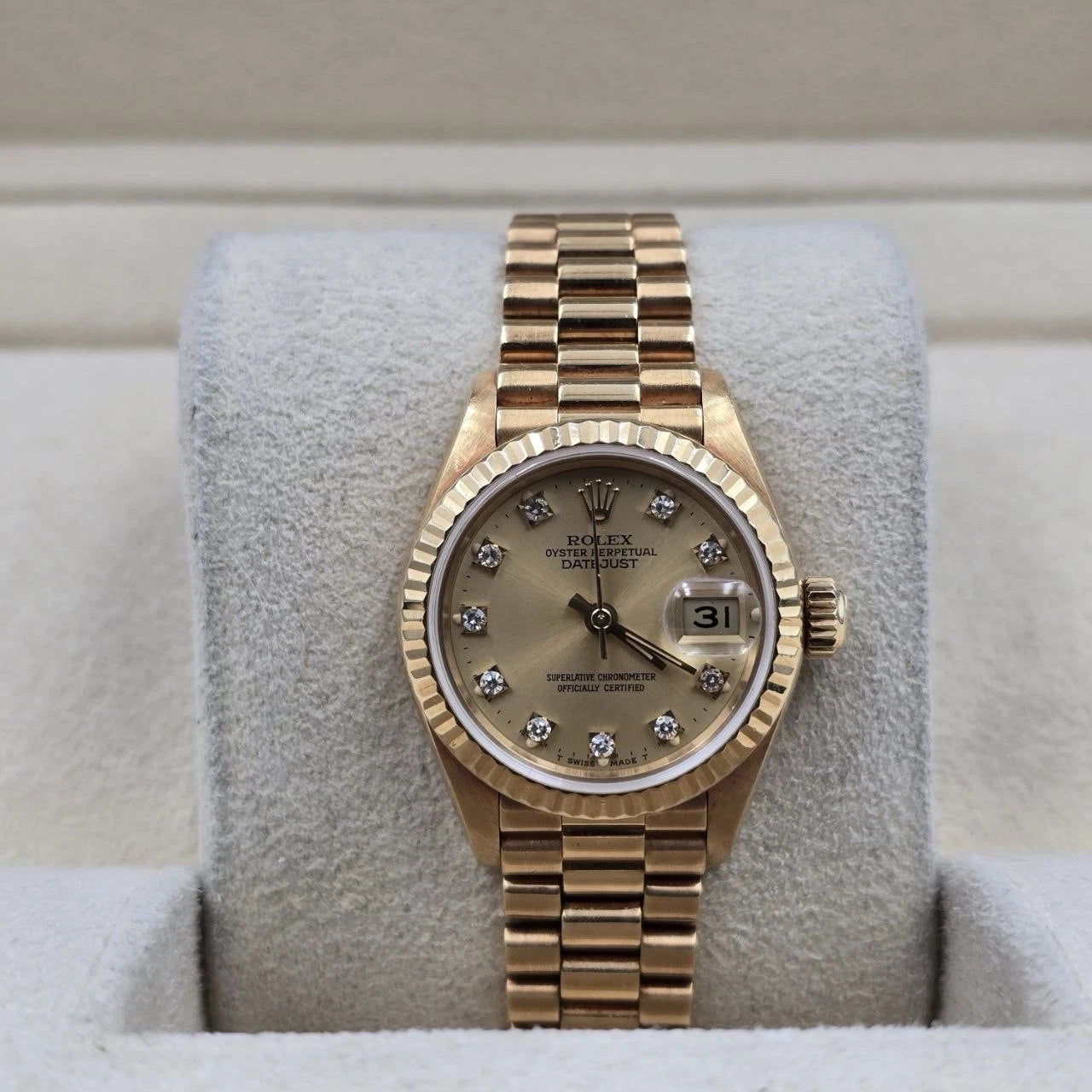 PAPERS Rolex Datejust Champagne Diamond Dial 18K Yellow Gold 69178 26mm + RSC