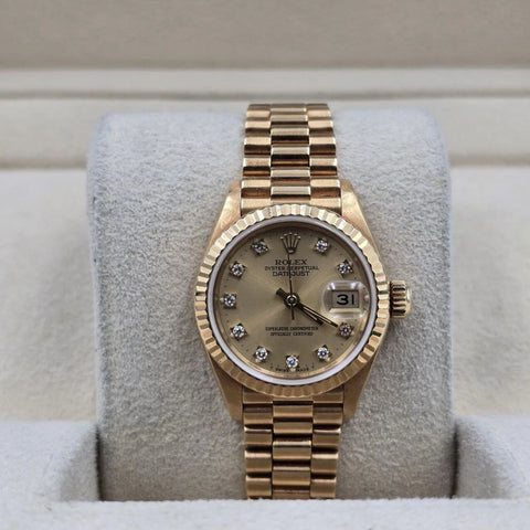 PAPERS Rolex Datejust Champagne Diamond Dial 18K Yellow Gold 69178 26mm + RSC