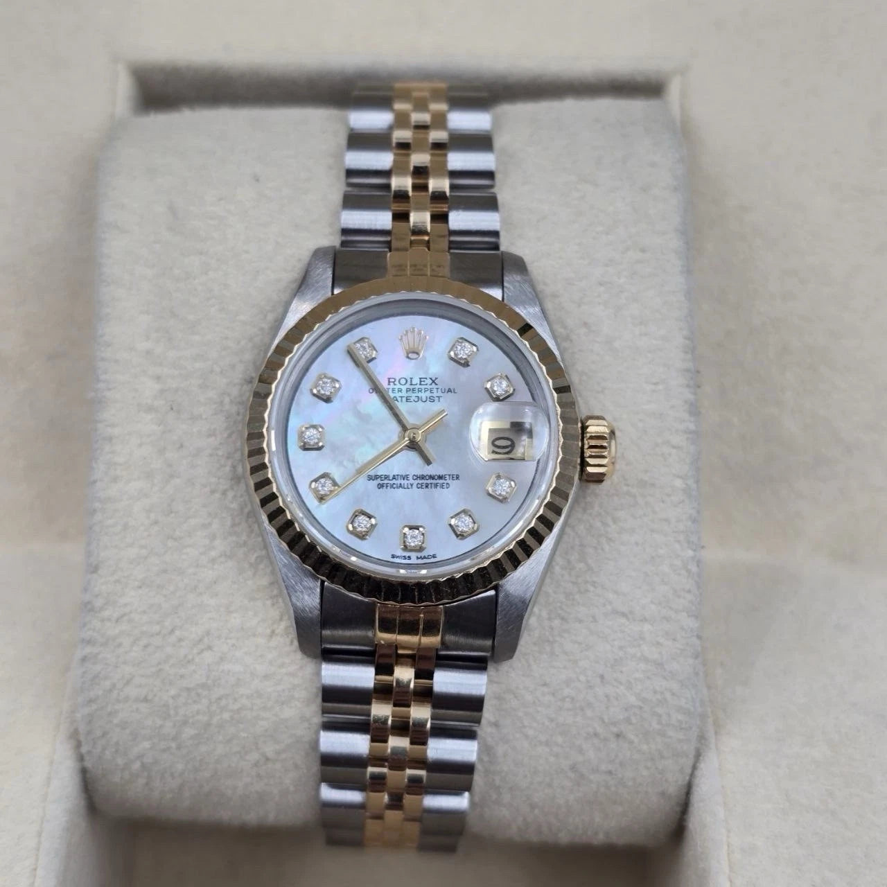 Rolex Lady Datejust 69173 Gold & Steel Mother of Pearl Diamond Dial 26mm Watch
