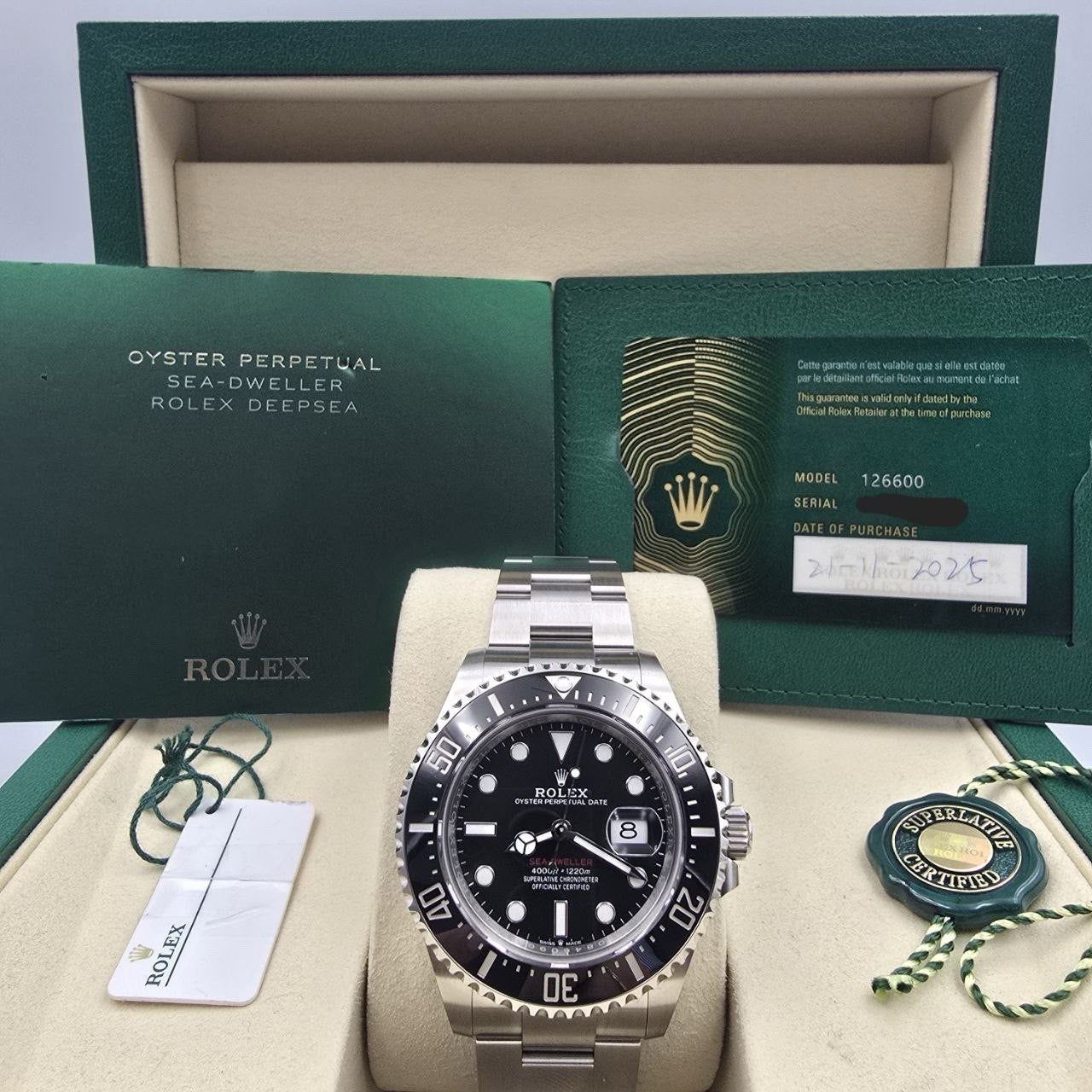 2025 PAPERS Rolex Sea-Dweller Black Red Letters Stainless Steel 43mm 126600 BOX
