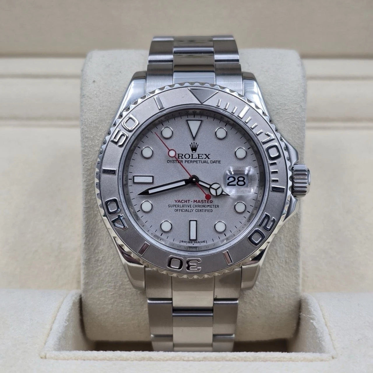 2007 Rolex Yacht-Master Platinum Dial Stainless Steel Oyster Watch 40mm 16622