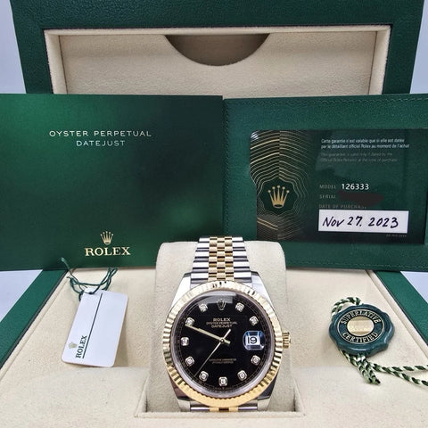 2023 PAPERS Rolex Datejust 41mm 18K TT Black Diamond Dial Jubilee 126333 BOX