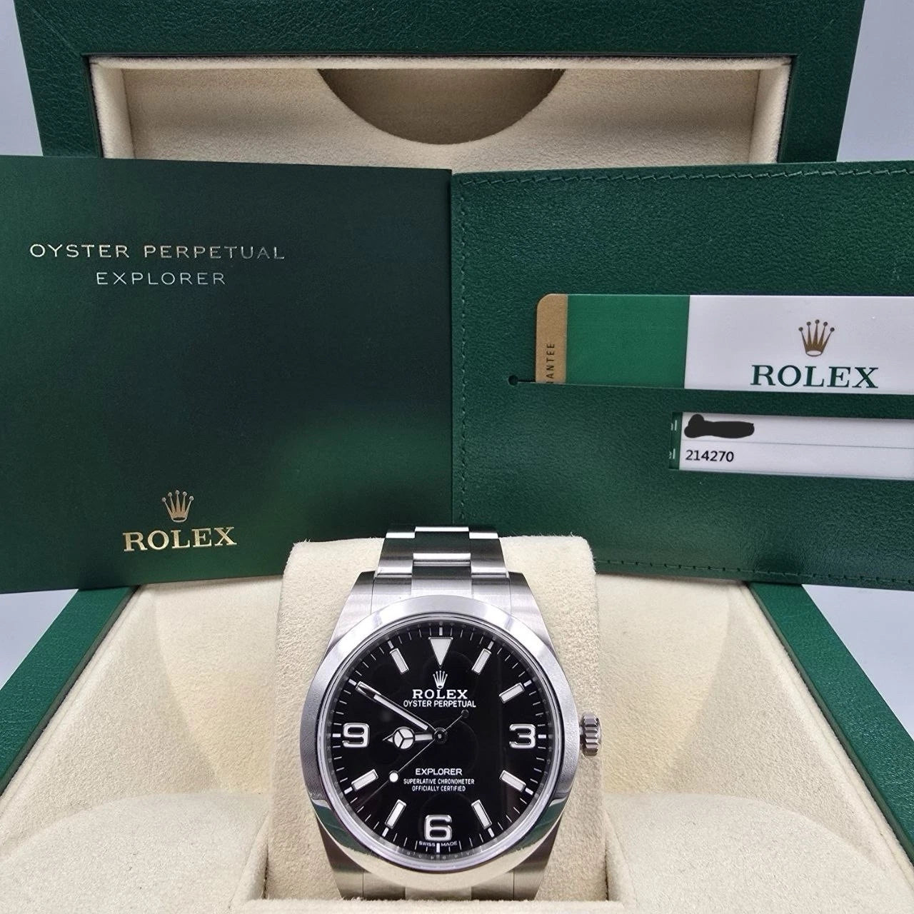 2018 PAPERS Rolex Explorer I Black Stainless Steel 39mm Watch 214270 BOX
