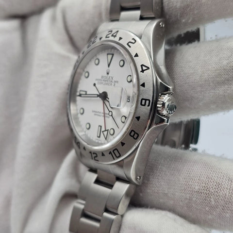 1999 PAPERS Rolex 16570 Explorer II Polar White Dial Stainless Steel 40mm Watch