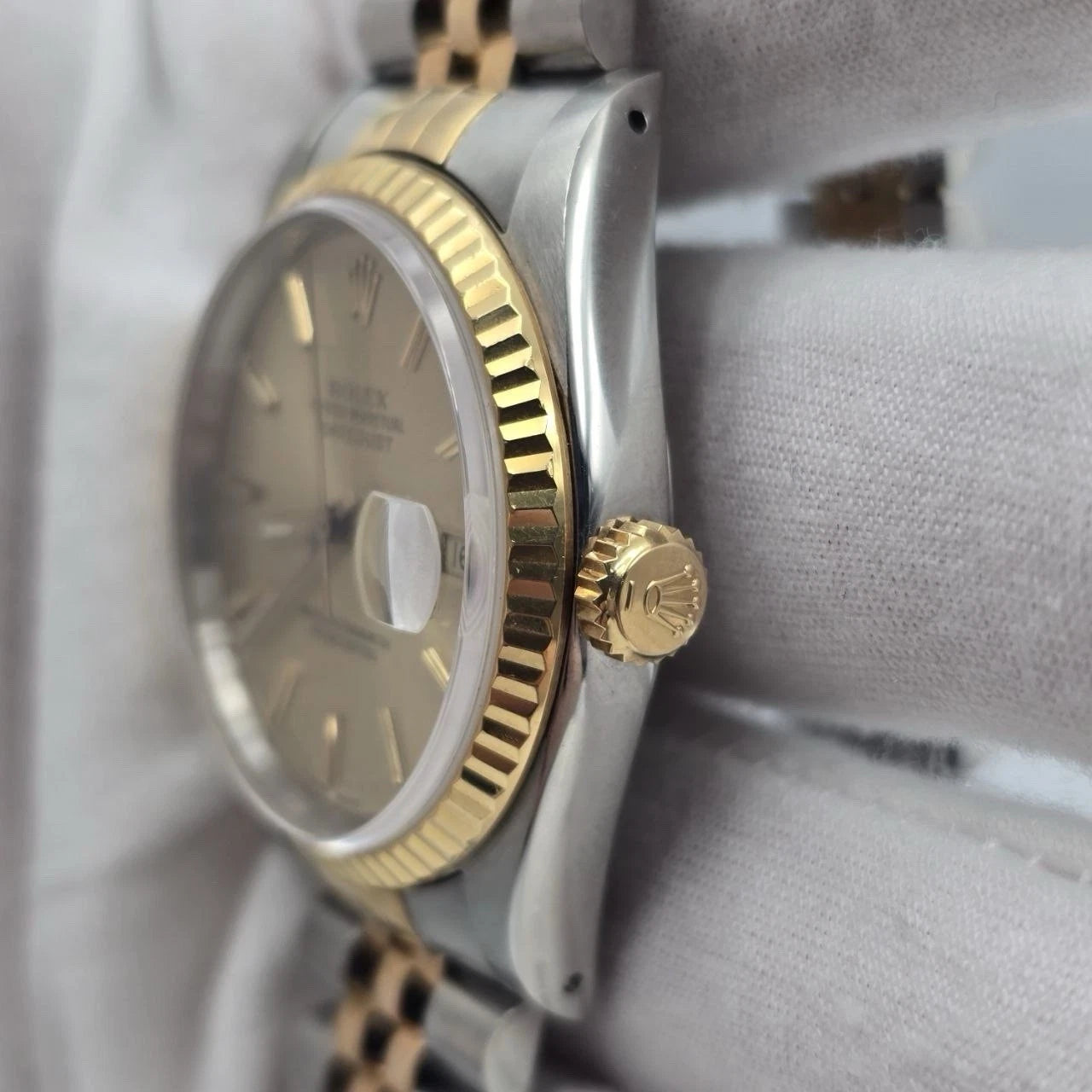 PAPERS Rolex Datejust 36mm Champagne Stick Dial Two Tone 18K Jubilee 16233
