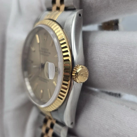 PAPERS Rolex Datejust 36mm Champagne Stick Dial Two Tone 18K Jubilee 16233