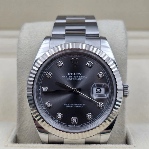 2023 PAPERS Rolex Datejust 41mm 126334 Oyster Rhodium Gray Diamond Dial BOX