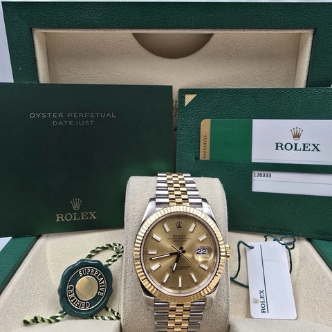 2019 PAPERS Rolex Datejust 41mm 126333 Two Tone Jubilee Champagne Dial BOX