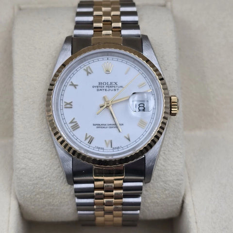 Rolex Datejust 36mm White 18K Yellow Gold Jubilee Stainless Steel Watch 16233