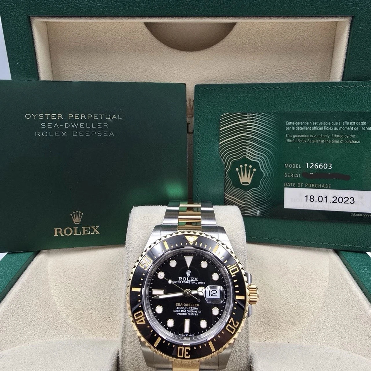 2023 PAPERS Rolex Sea-Dweller 43mm Two-Tone Yellow Gold 126603 Black Dial BOX