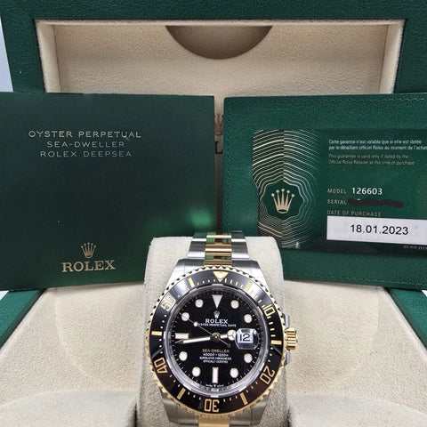 2023 PAPERS Rolex Sea-Dweller 43mm Two-Tone Yellow Gold 126603 Black Dial BOX