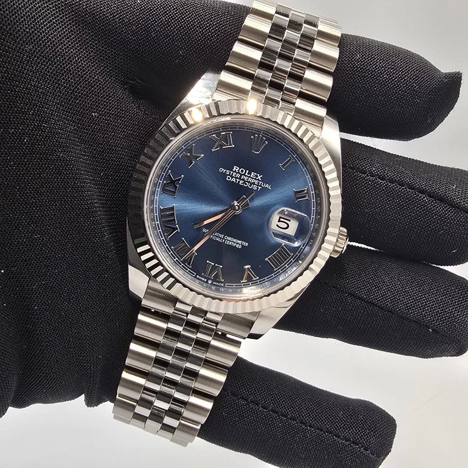 PAPERS 2024 Rolex Datejust 41mm 126334 Blue Jubilee Fluted White Gold Bezel BOX