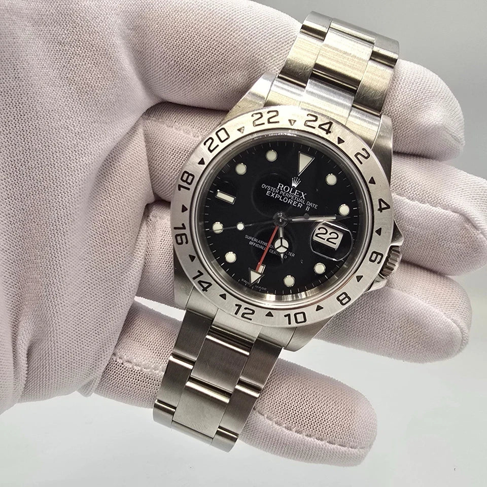 2007 Rolex Explorer II 16570 Steel Black Dial NO HOLES Automatic Date Watch 40MM
