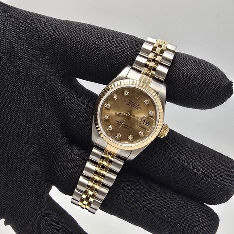 Rolex Datejust 26mm Champagne Diamond Dial Two Tone NO HOLES Jubilee Watch 69173