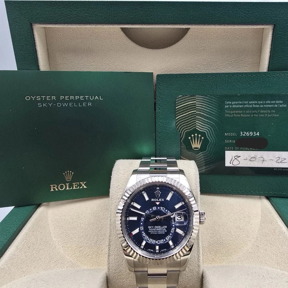 PAPERS 2022 Rolex Sky Dweller 42mm Oyster Blue Dial Steel Watch 326934 BOX