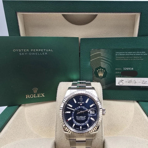 PAPERS 2022 Rolex Sky Dweller 42mm Oyster Blue Dial Steel Watch 326934 BOX