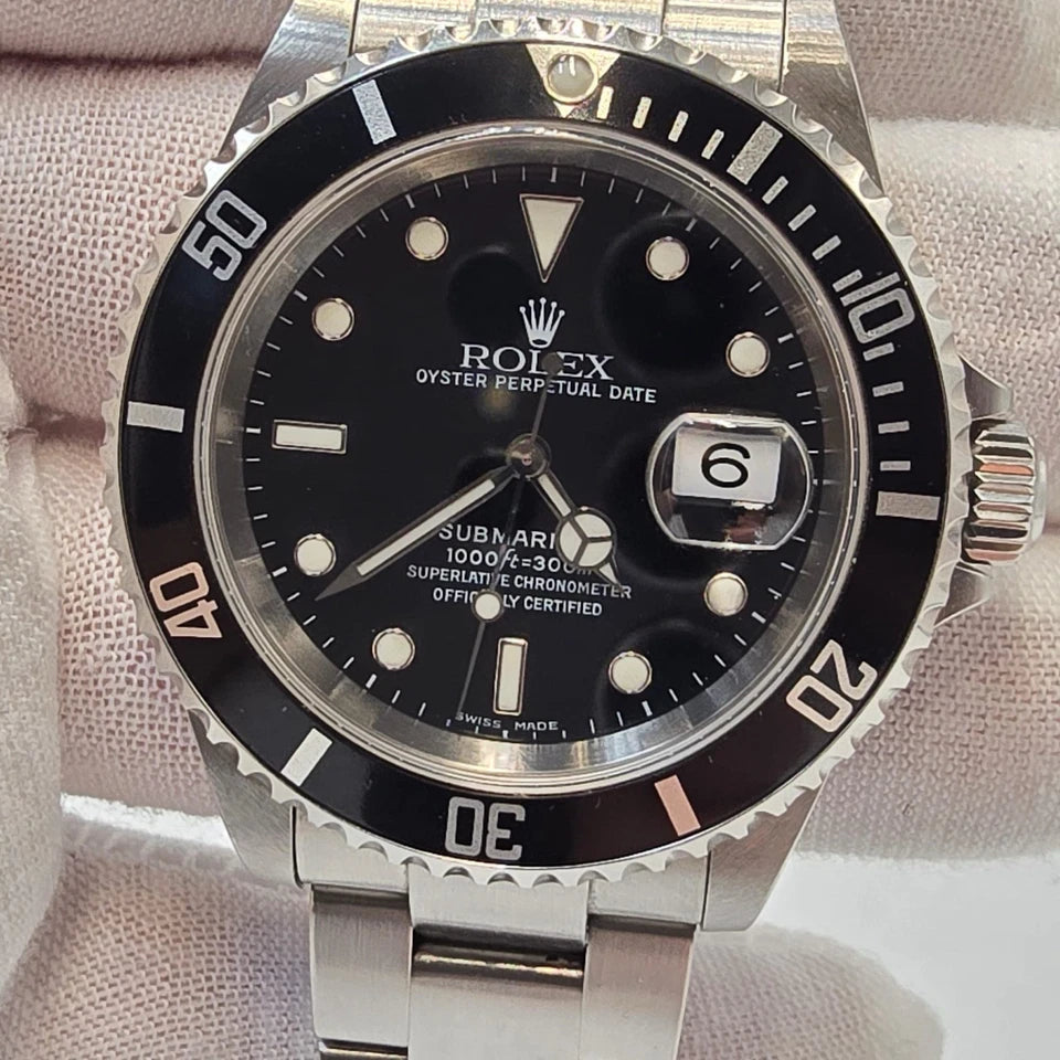 2005 Rolex Submariner Date Stainless Steel NO HOLES Black Dial 40mm Watch 16610