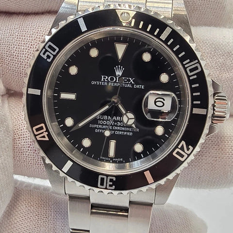 2005 Rolex Submariner Date Stainless Steel NO HOLES Black Dial 40mm Watch 16610